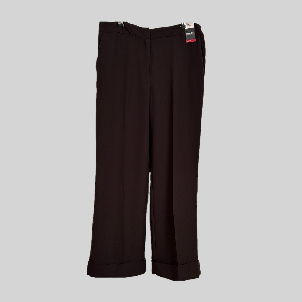 New York & Company CityCrepe Wide Leg Cuffed Trouser Brown 14